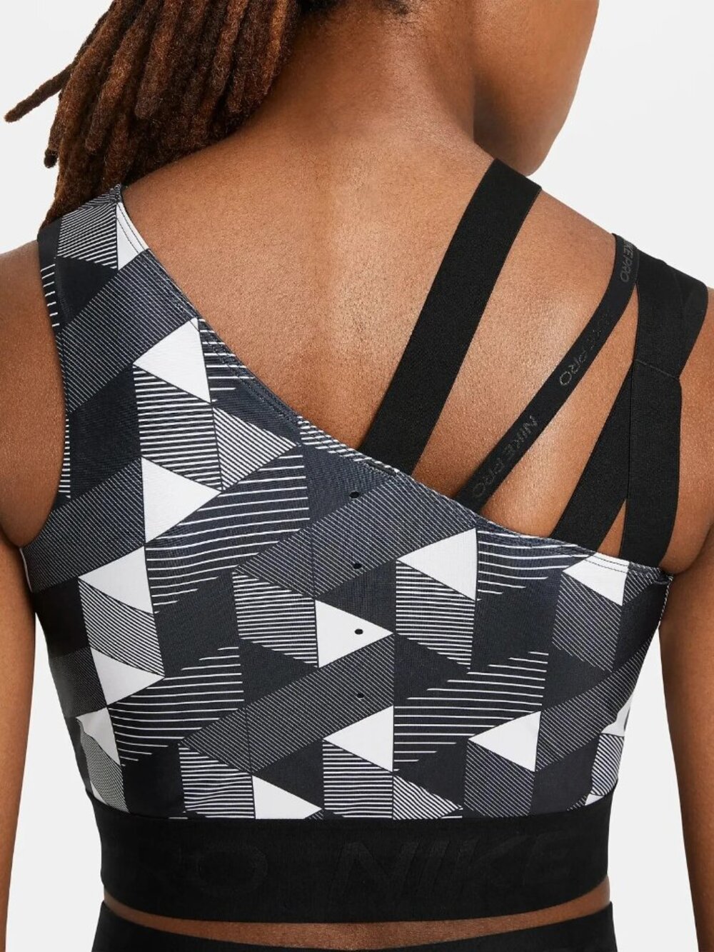 NIKE PRO Crop Top Sports Bra Black / White Triangles Serena. Asymmetrical M - Picture 3 of 12